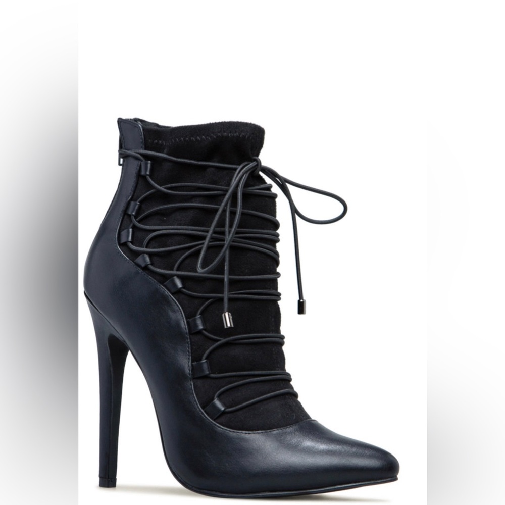 Bev Lace Up Bootie - Black - Size 7 - Shoe Dazzle